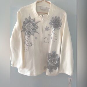 Alfred Dunner Soft Jacket Ivory Zip Front Bejeweled Snowflake 2X NWT MSRP $62